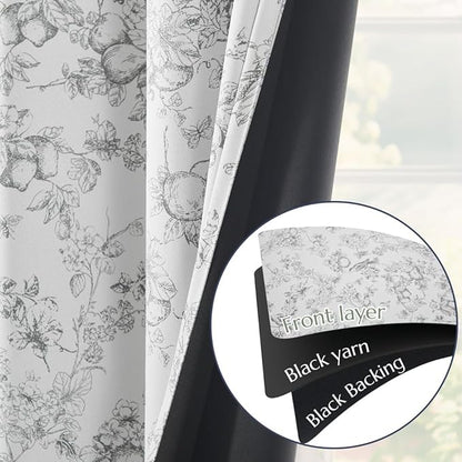 jinchan 95% Blackout Floral Curtains 84 Inches Long, Printed Flower Grey - Image 7