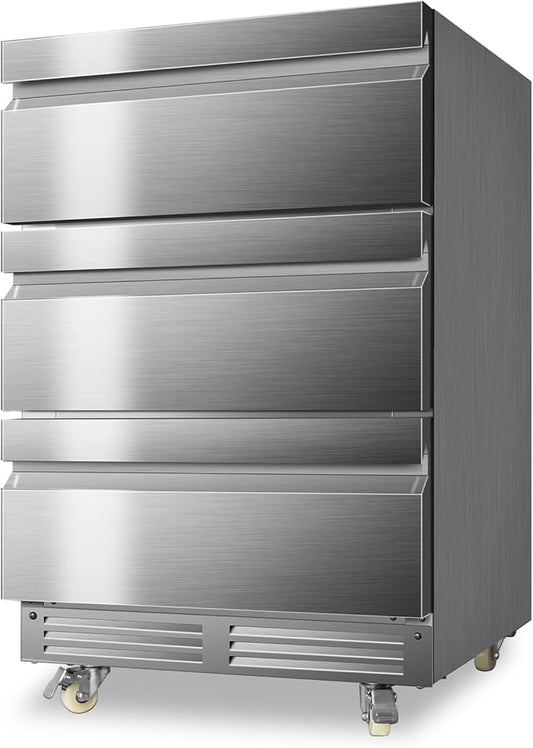 24 Inch Upgraded Three-Drawer Beverage Fridge, Weather Proof Outdoor Stainless by Velieta-SpecialistinFridge