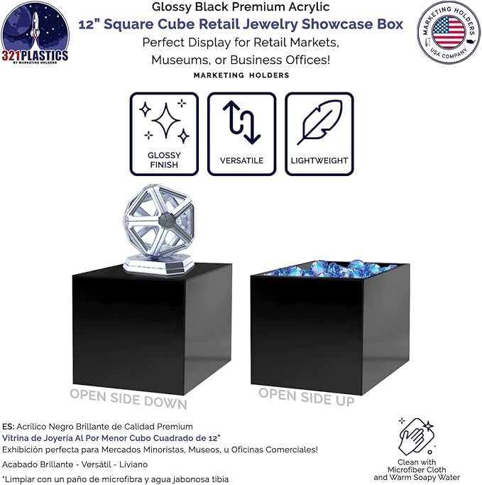 12 Inch Glossy Black Acrylic Display Box - Image 3