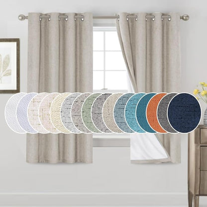 PrinceDeco Blackout Curtains 63 Inch Length Linen Texture Drapes by PrinceDeco