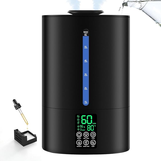 6L Humidifiers for Bedroom Large Room Home, Cool and Warm Humidifier for Plants by Coolfiqu