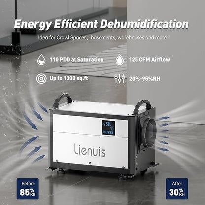 Crawl Space Dehumidifier with Drain Hose, 110 Pint Commercial Dehumidifier - Image 2