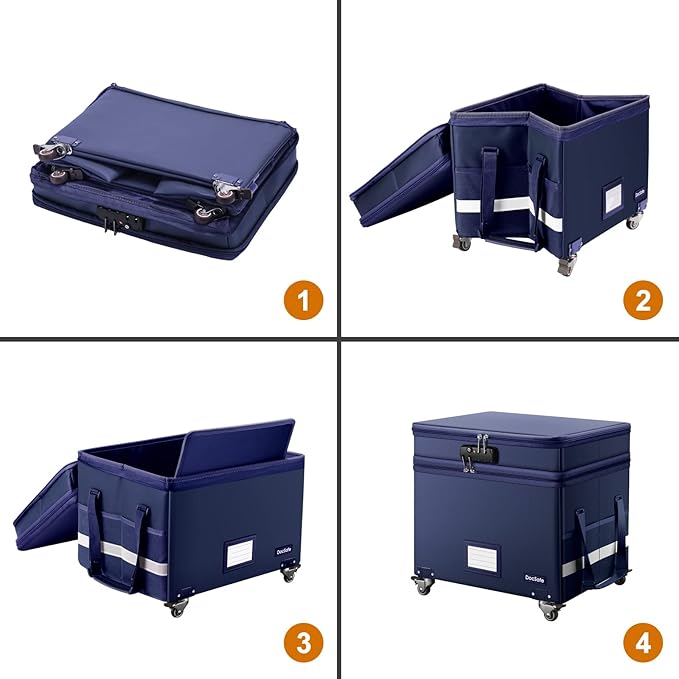 DocSafe File Box with Lock, 2-Layer Fireproof Document Box with Wheels - Image 8