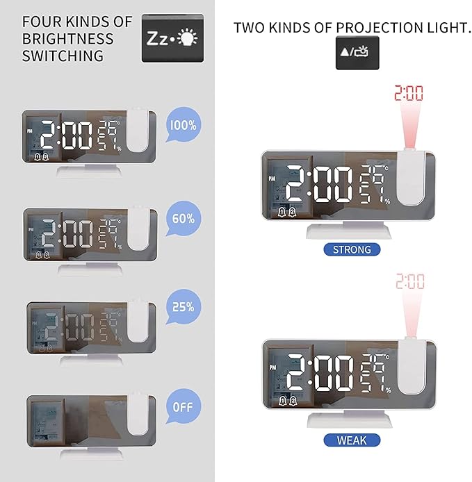 Projection Digital Alarm Clock for Bedrooms, Clock Radio on Ceiling, USB - Image 4