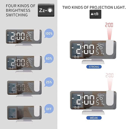 Projection Digital Alarm Clock for Bedrooms, Clock Radio on Ceiling, USB - Image 4
