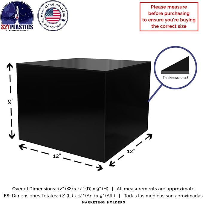 2 Pack Acrylic Box Display Riser 12 x 12 x 9 Inch Black Storage Caddy - Image 6