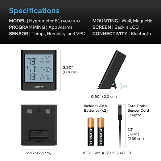 AC Infinity Temperature Humidity VPD Smart Hygrometer B1 - Image 6