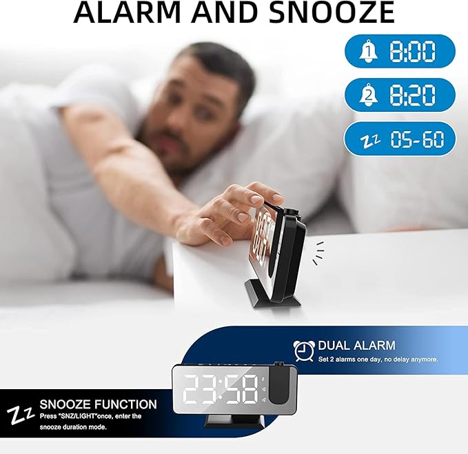 Projection Alarm Clock for Bedrooms Ceiling, Digital Clock Radio - Image 6