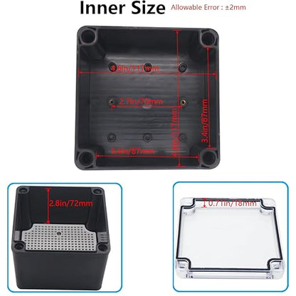 Junction Box, IP67 Waterproof ABS Black Project Box Clear Cover - Image 4