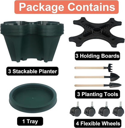 GameXcel Vertical Planter 3 Tier Stackable Planters Garden Planters Strawberry - Image 8