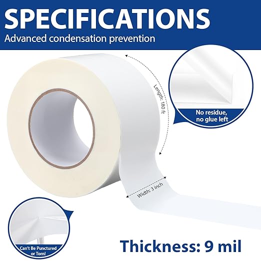 Treela 6 Rolls Vapor Barrier Tape 3" x 180' 9 Mil White Polyethylene Tape - Image 2