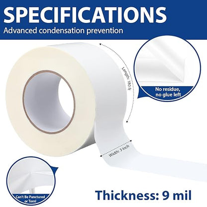 Treela 6 Rolls Vapor Barrier Tape 3" x 180' 9 Mil White Polyethylene Tape - Image 2