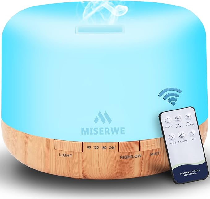 500ml Diffuser with Remote Control Waterless Automatic Shut Off Essential Oil by MISERWE