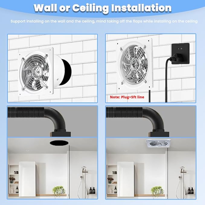 8 inch Exhaust Fan, 735CFM Wall Mounted Vent Fans, Ventilation Fan Bathroom - Image 6