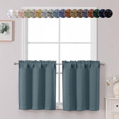Chyhomenyc Stone Blue Short Blackout Curtains 24 Inch Length, Small Kitchen by Chyhomenyc