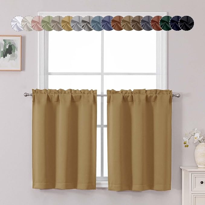 Chyhomenyc Gold Short Blackout Curtains 30 Inch Length, Small Kitchen Curtain by Chyhomenyc