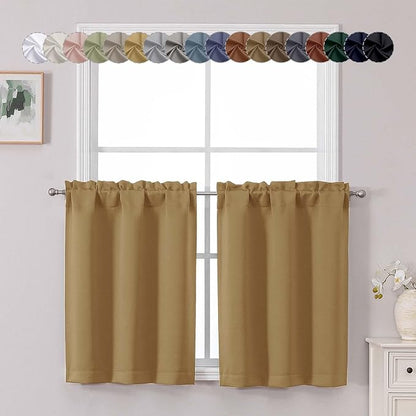 Chyhomenyc Gold Short Blackout Curtains 30 Inch Length, Small Kitchen Curtain by Chyhomenyc