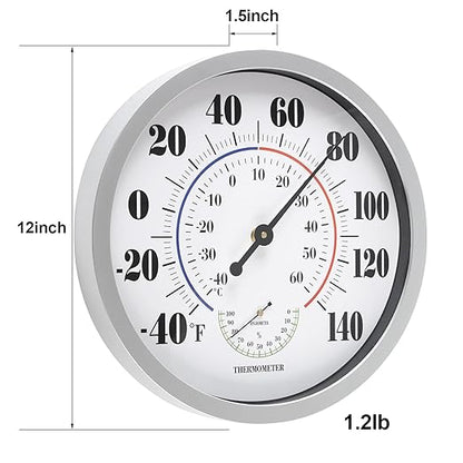 Indoor Outdoor Thermometer Wall Large Numbers Thermometer No Battery 12" - Image 3