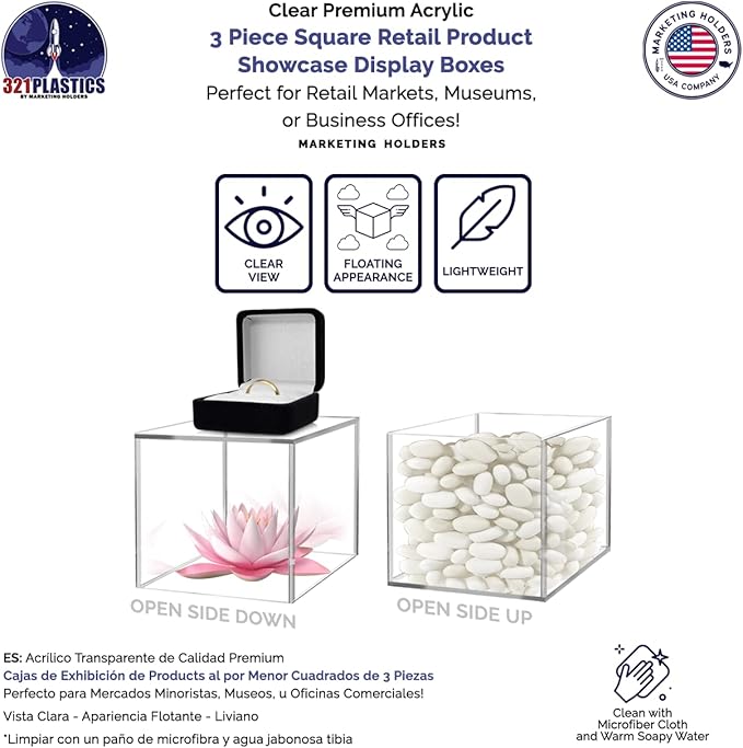 Marketing Holders Acrylic Display Riser Box Clear 4" 5" 6" Set One Open Side No - Image 4