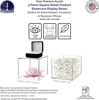 Marketing Holders Acrylic Display Riser Box Clear 4" 5" 6" Set One Open Side No - Image 4