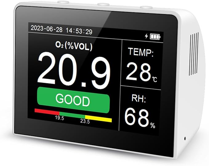 Desk O2/RH/Temp. 3-in-1 Multifunctional Air Quality Detector Temperature by Irfora