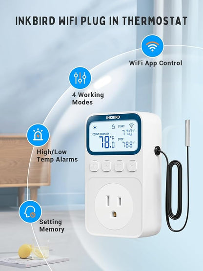 INKBIRD Plug in Thermostat WiFi 1800W 15A Heating Cooling Timer Countdown Mode - Image 2
