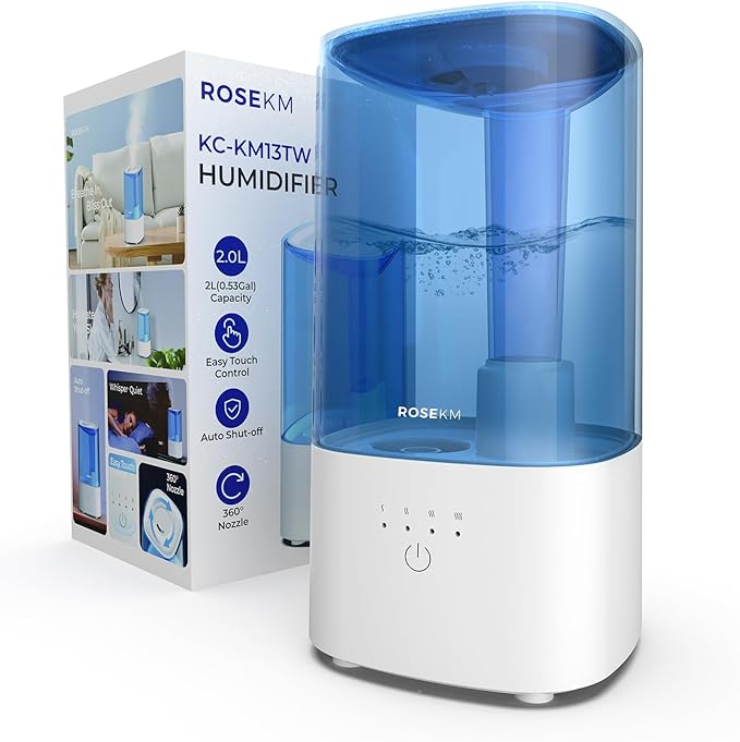 Cool Mist Humidifiers for Bedroom, 2.0L Small Humidifier for Baby and Plant by ROSEKM