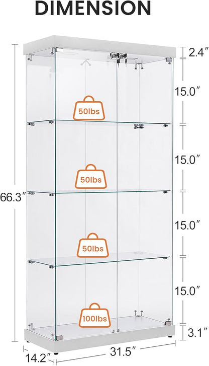 Yoluckea 4 Shelves Glass Display Cabinet - Image 2