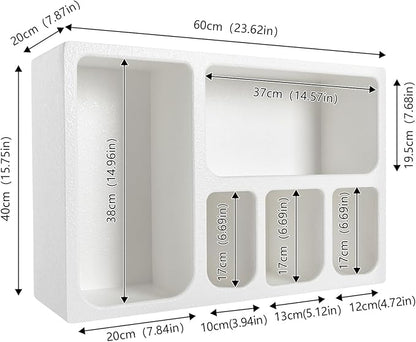 5-Compartment White Arched Floating Cabinet, Modern Geometric MDF Wall-Mount - Image 3