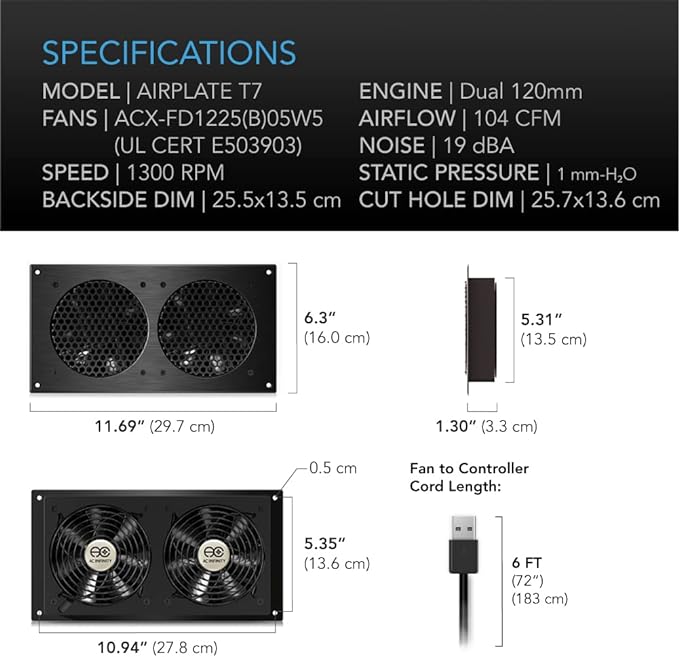 AC Infinity AIRPLATE T7, Quiet Cooling Fan System 12" - Image 6
