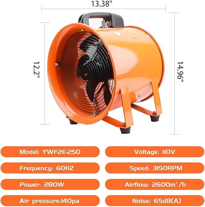 10-Inch High-Velocity Portable Utility Blower Fan, Industrial Exhaust Fan - Image 3