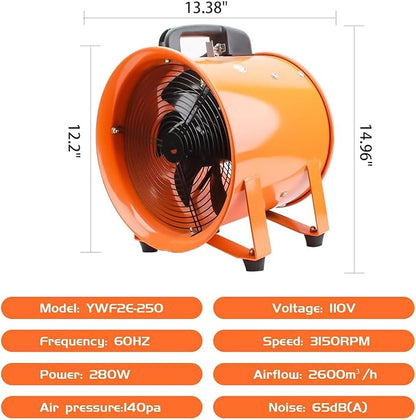 10-Inch High-Velocity Portable Utility Blower Fan, Industrial Exhaust Fan - Image 3