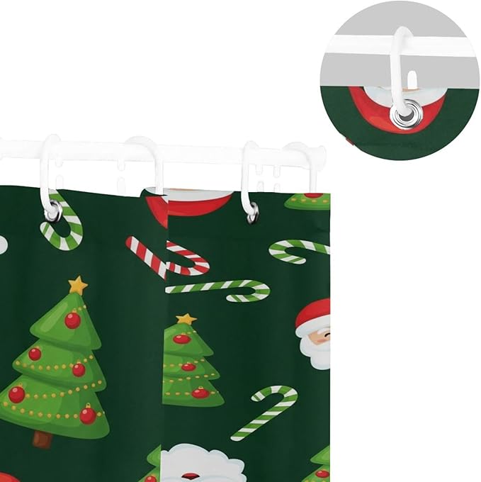 Christmas Green Santa Shower Curtain Liner 72×72 inch - Image 5
