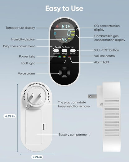 5-in-1 Carbon Monoxide Detectors, Natural Gas Leak Detector, Plug-in & Battery - Image 4