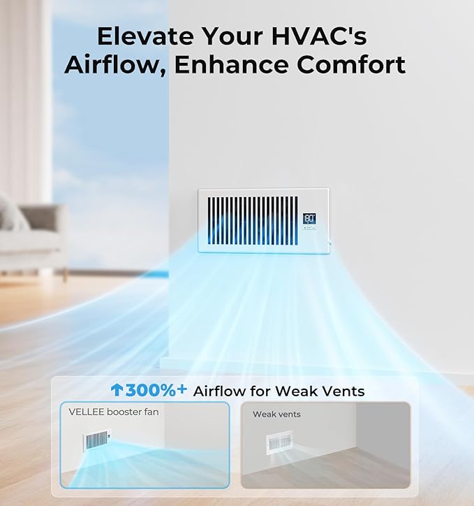 VELLEE Quiet Register Booster Fan Fits 4" x 10", 10-Speed Smart Heating Cooling - Image 8