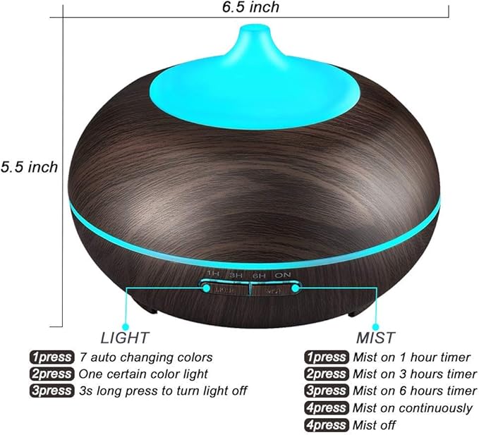 Aromatherapy Essential Oil Diffuser, JoySusie 300ml Wood Grain Ultrasonic Cool - Image 5