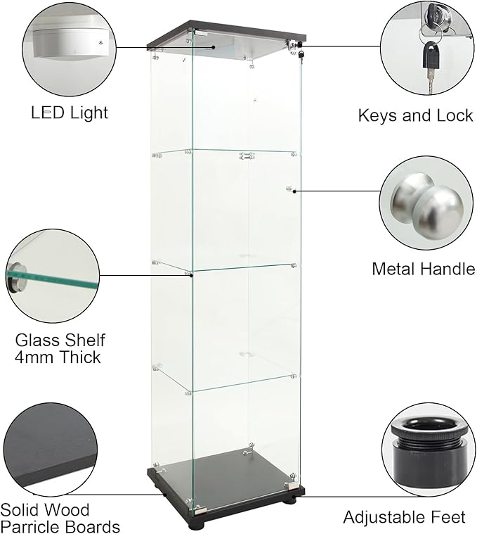Yoluckea 4 Shelves Glass Display Cabinet - Image 7