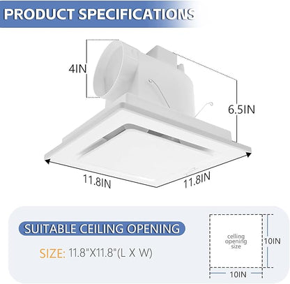 Bathroom Fan Ceiling Mount Exhaust Ventilation, 141 CFM 0.7 Sones, 4 Inches Duct - Image 2