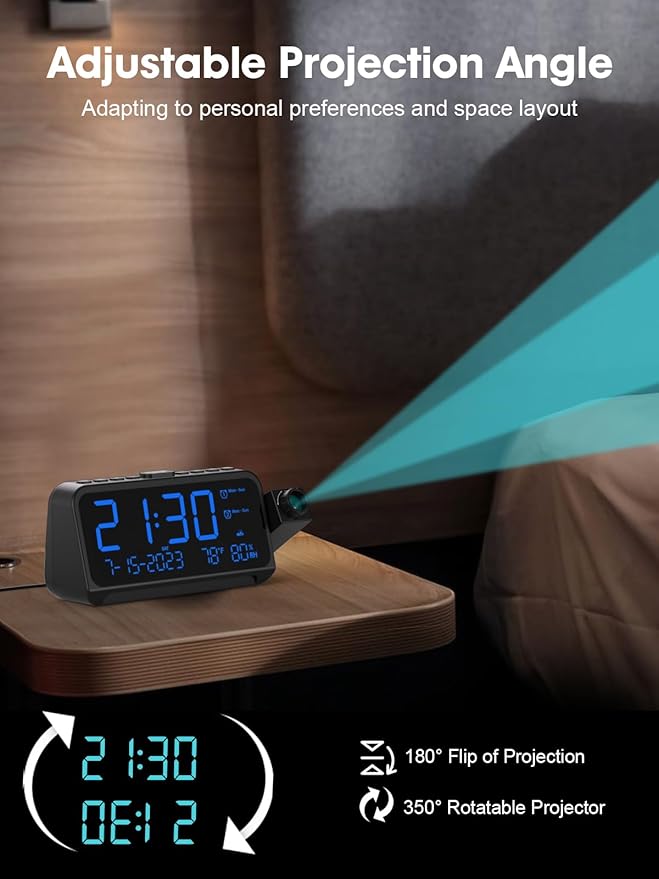 ROCAM Projection Alarm Clock for Bedroom Ceiling, Digital Clock - Image 4