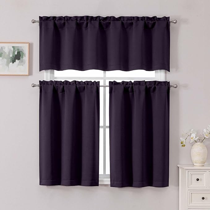 Chyhomenyc Short Dark Purple Curtains 24 Inch Length, Small Kitchen Curtain Rod - Image 2
