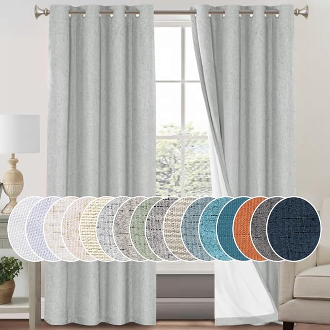 PrinceDeco Linen Blackout Curtains 84 Inches Long 100% Completely Blackout by PrinceDeco