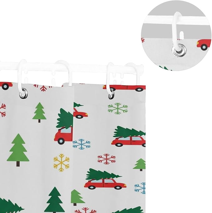 Tree Car Christmas White Shower Curtain Liner 72×72 inch - Image 5