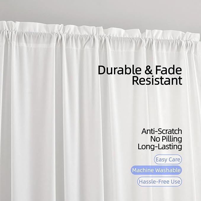 White Privacy Sheer Curtains for Windows, Silky-Soft Tencel Velvet Fabric Rod - Image 2