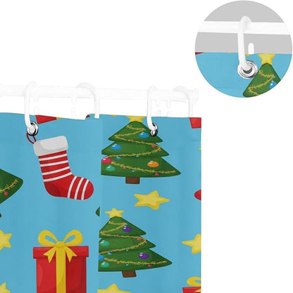 Christmas Santa Tree Blue Shower Curtain Liner 72×72 inch - Image 5
