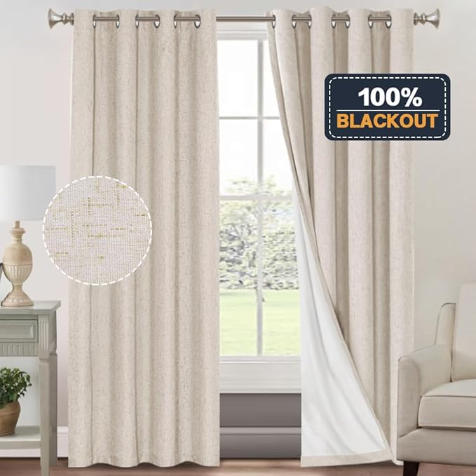 PrinceDeco Primitive Textured Linen 100% Blackout Curtains - Image 9