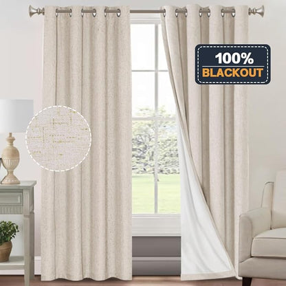 PrinceDeco Primitive Textured Linen 100% Blackout Curtains - Image 9