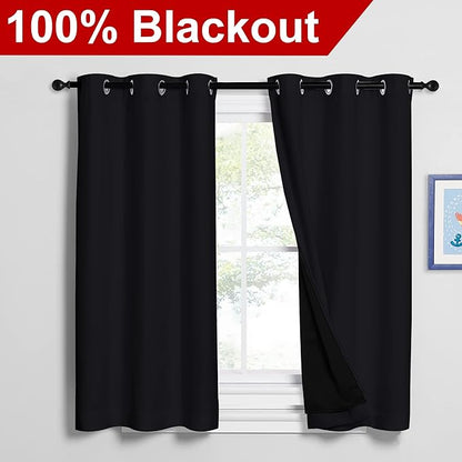 NICETOWN Black Out Curtains 54 inches Length Set of 2, 2 Thick Layers - Image 2