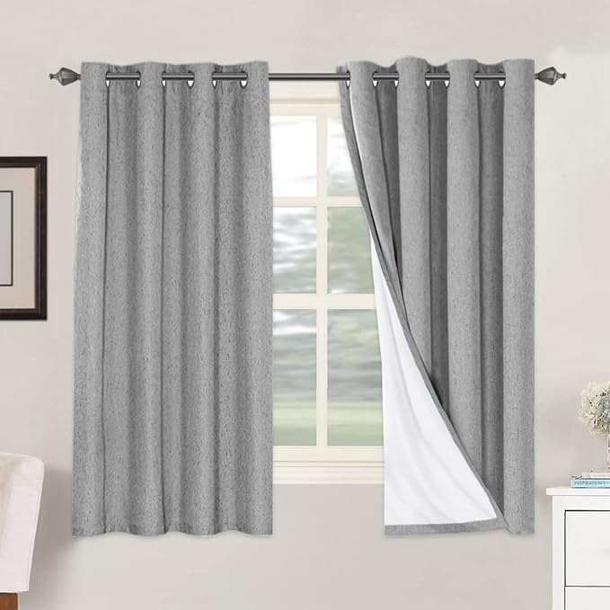 H.VERSAILTEX Linen Blackout Curtains 63 Inches Long 100% Blackout Thermal by HVERSAILTEX