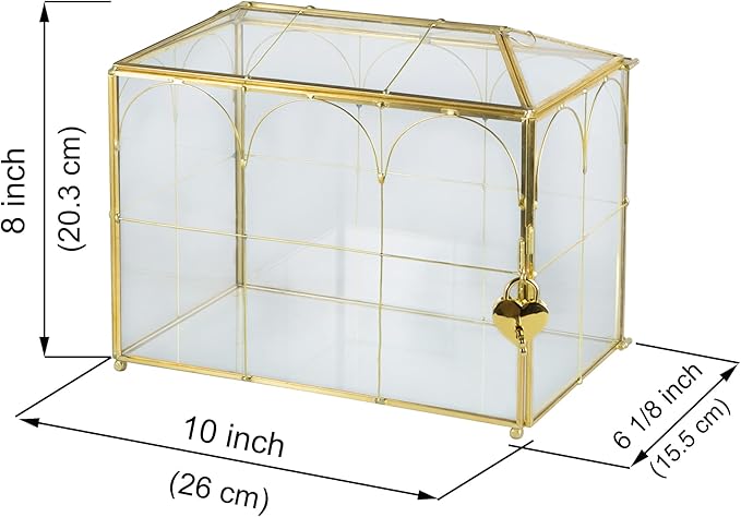 Glass Card Box with Slot, 10.2 inch Large Gold Clear Card Box - Image 7