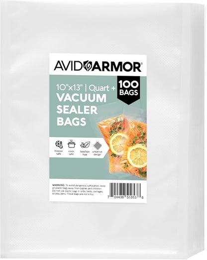 Avid Armor Vacuum Sealer Bags QUART PLUS Size 10"x13" 100 Pack by AvidArmor